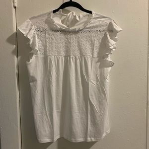 LOFT Eyelet Yoke Ruffle Top